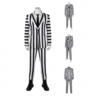 Beetlejuice Cosplay Costumes Beetlejuice 2 Halloween Suit Men Black White Outfits