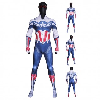 Captain America Brave New World Cosplay Jumpsuit Sam Wilson White Costume Printed Suit