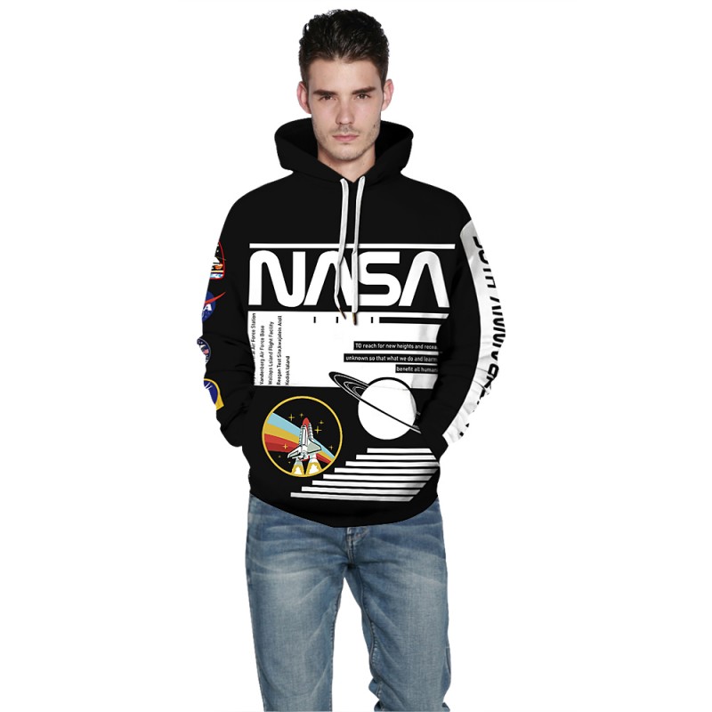 Black Nasa Astronaut Hoodie 3D Print NASA Pattern Long Sleeve Sweatshirt